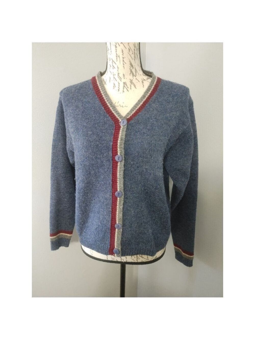 Vintage Women's Fargo Clothing & Supply Co. Blue Red Wool Cardigan L